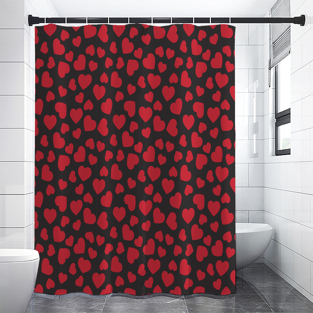 Red And Black Heart Pattern Print Shower Curtain
