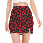 Red And Black Heart Pattern Print Side Slit Mini Skirt
