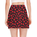 Red And Black Heart Pattern Print Side Slit Mini Skirt