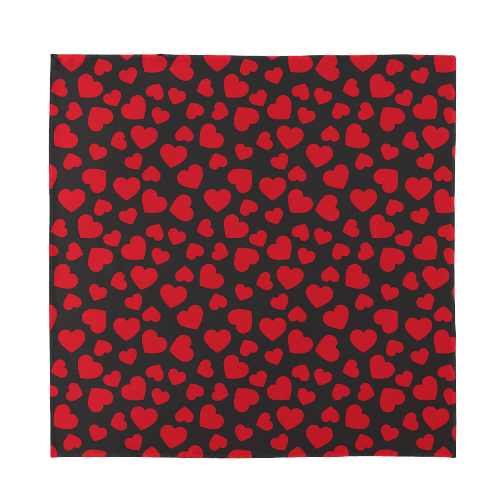 Red And Black Heart Pattern Print Silk Bandana