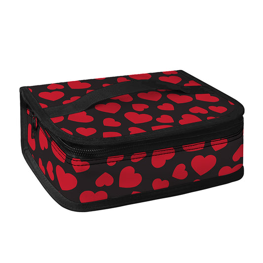 Red And Black Heart Pattern Print Small Lunch Bag