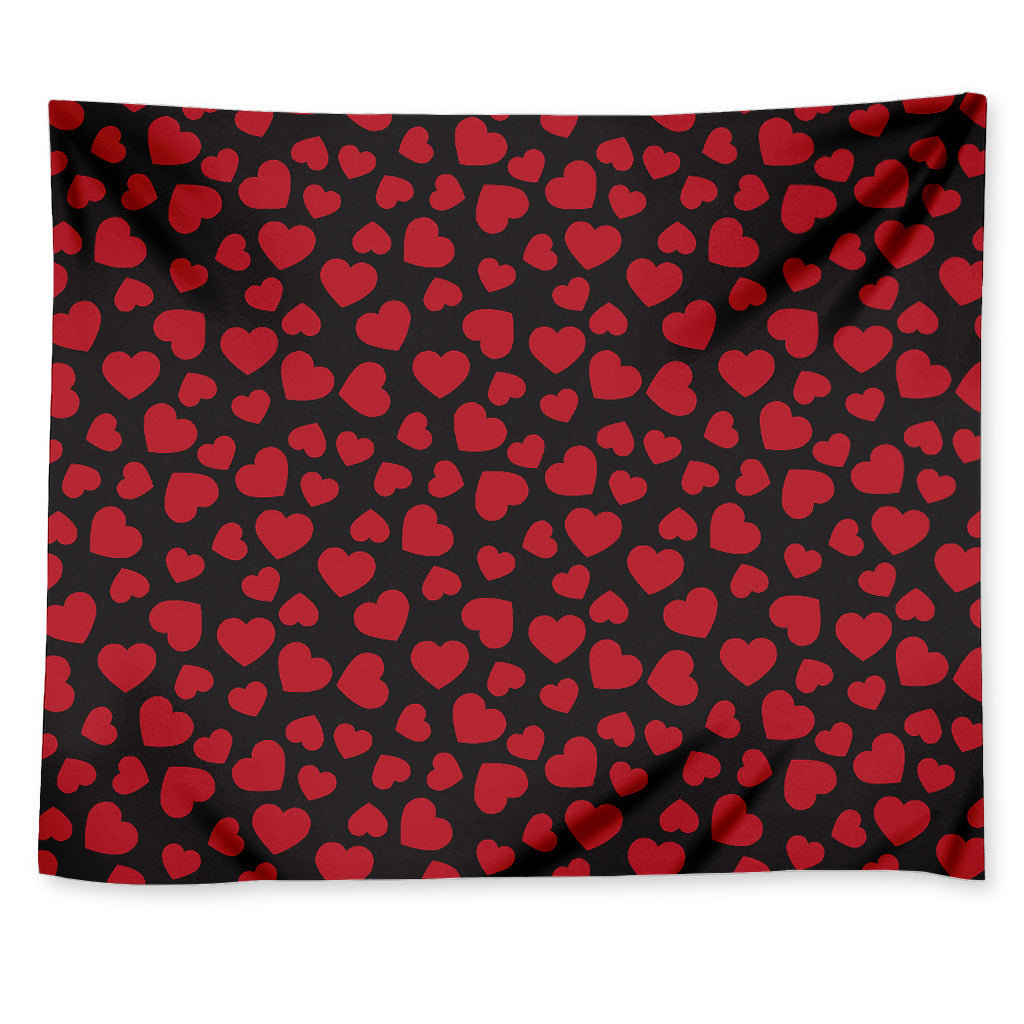 Red And Black Heart Pattern Print Tapestry