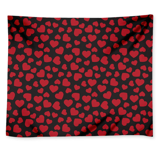 Red And Black Heart Pattern Print Tapestry