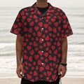 Red And Black Heart Pattern Print Textured Short Sleeve Shirt