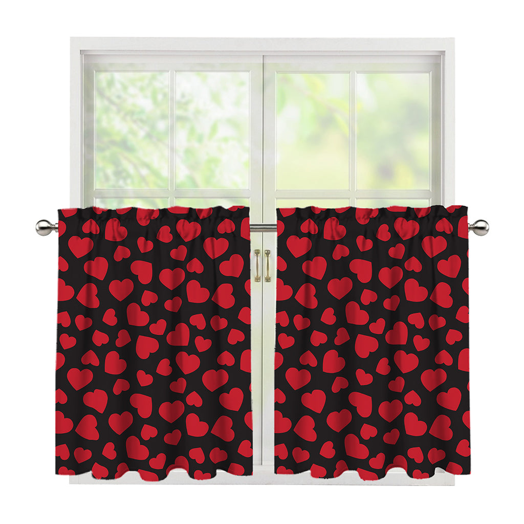 Red And Black Heart Pattern Print Tier Curtains