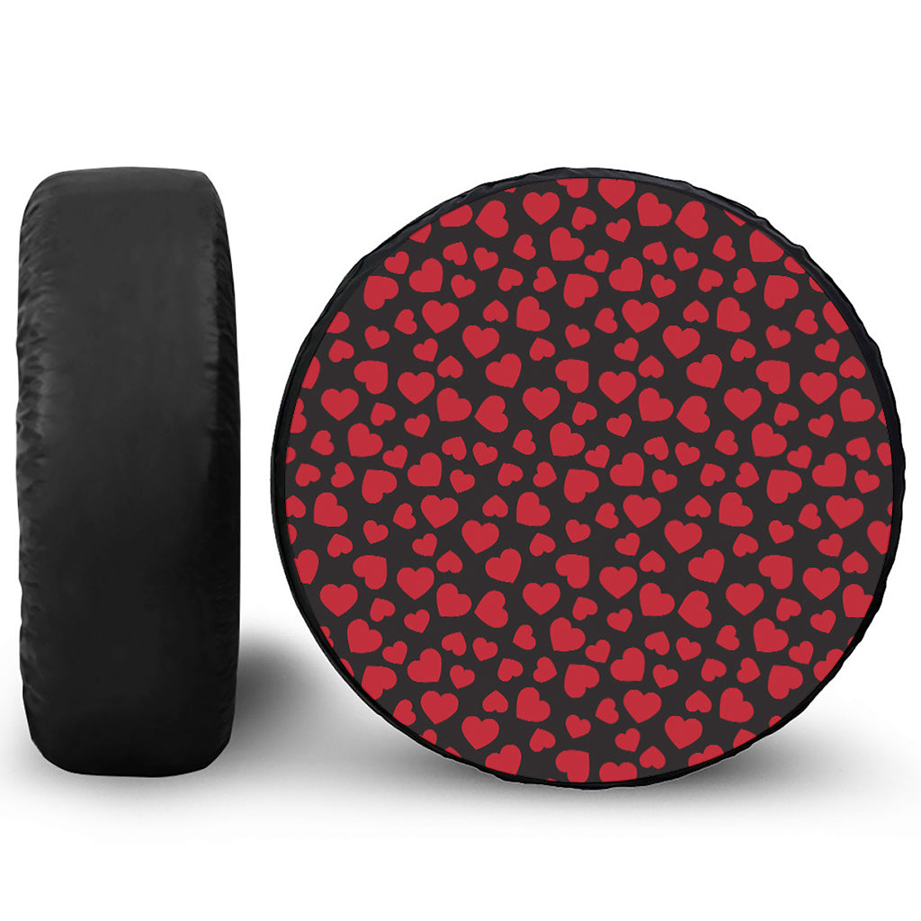 Red And Black Heart Pattern Print Tire Cover