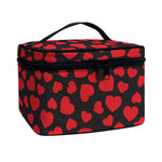 Red And Black Heart Pattern Print Travel Makeup Bag