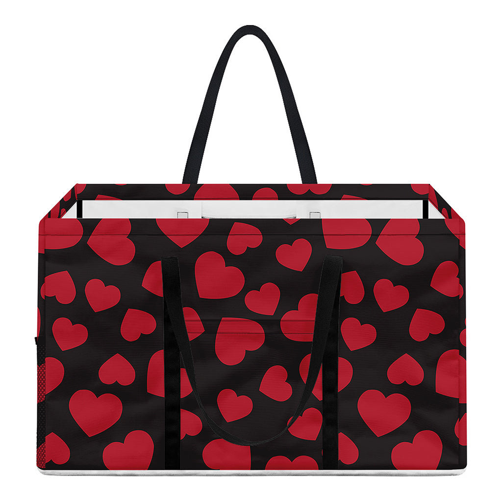 Red And Black Heart Pattern Print Utility Tote Bag