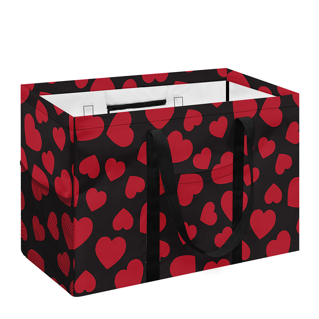 Red And Black Heart Pattern Print Utility Tote Bag