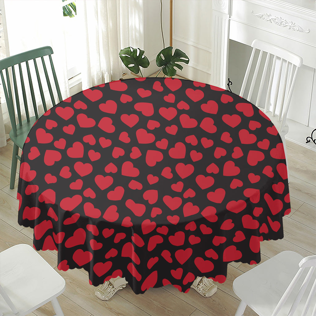Red And Black Heart Pattern Print Waterproof Round Tablecloth