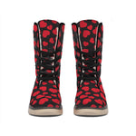 Red And Black Heart Pattern Print Winter Boots