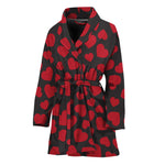 Red And Black Heart Pattern Print Women's Bathrobe