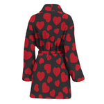 Red And Black Heart Pattern Print Women's Bathrobe