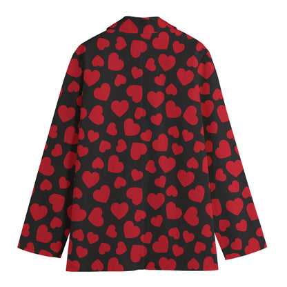 Red And Black Heart Pattern Print Women's Blazer