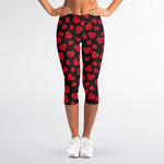 Red And Black Heart Pattern Print Women's Capri Leggings