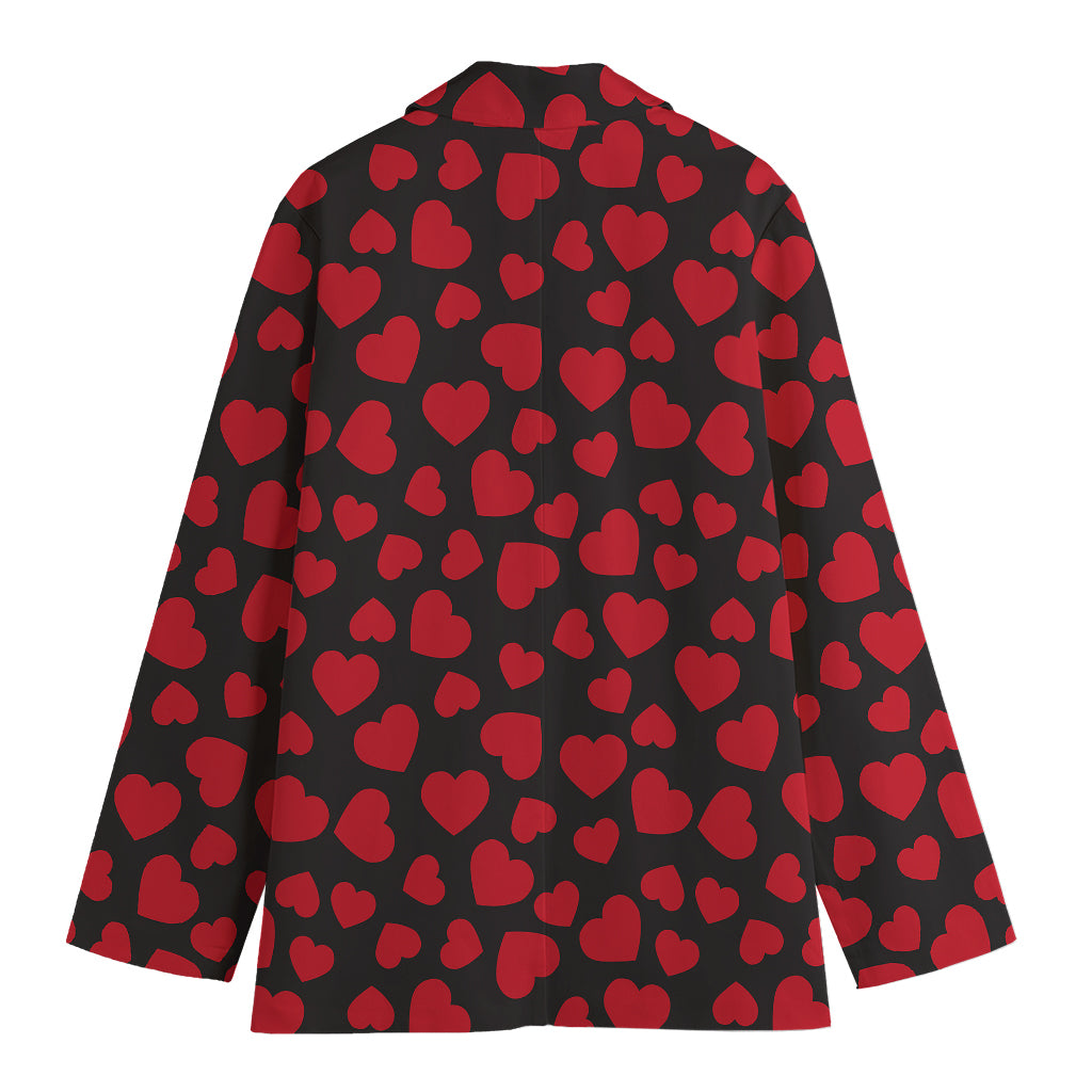 Red And Black Heart Pattern Print Women's Cotton Blazer