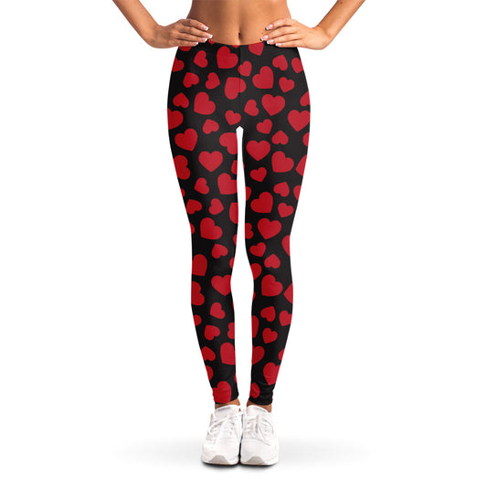 Red And Black Heart Pattern Print Women's Leggings