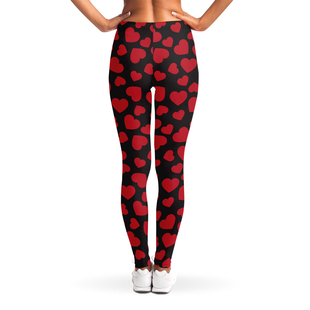 Red And Black Heart Pattern Print Women's Leggings