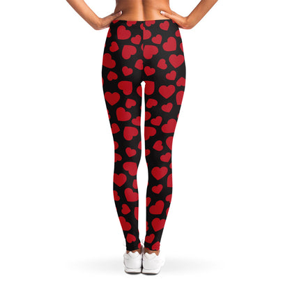 Red And Black Heart Pattern Print Women's Leggings