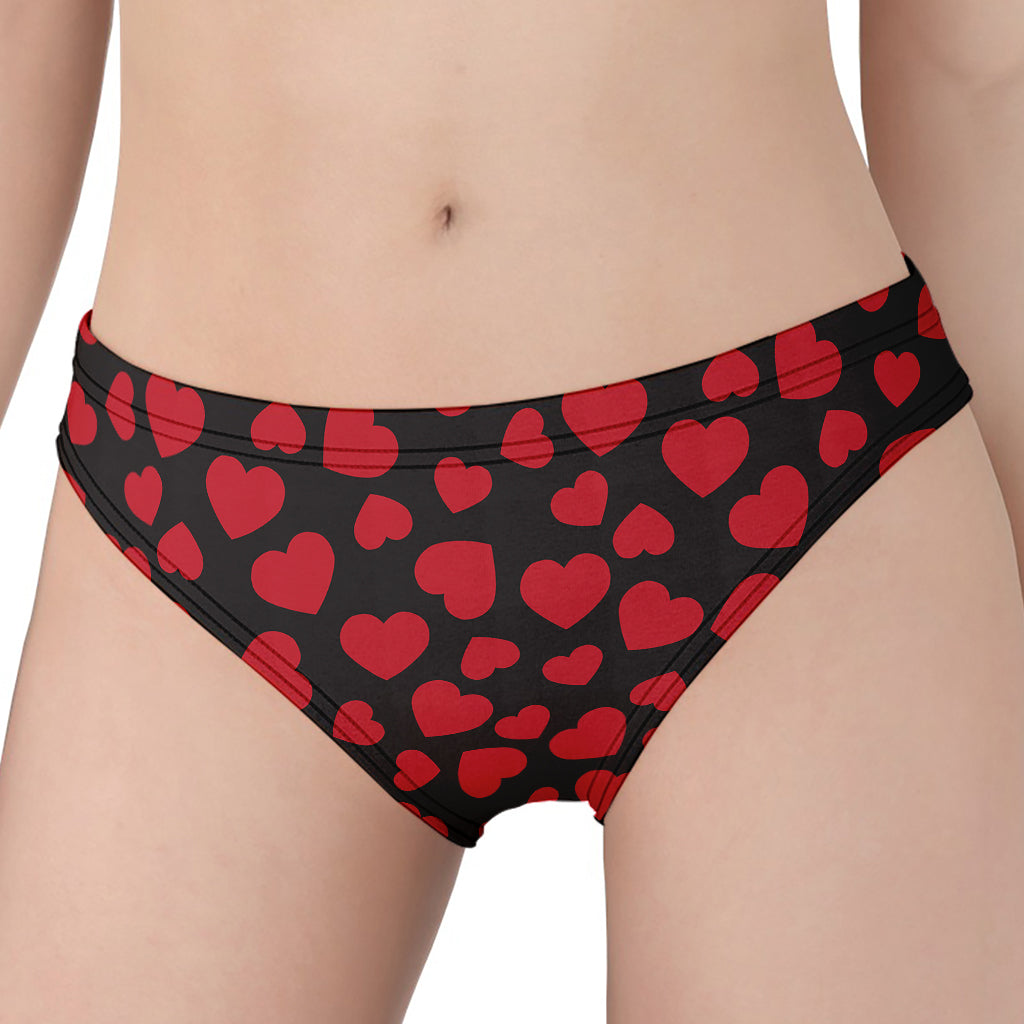 Red And Black Heart Pattern Print Women's Panties