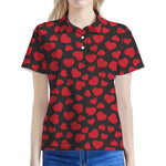 Red And Black Heart Pattern Print Women's Polo Shirt