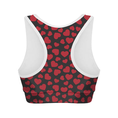 Red And Black Heart Pattern Print Women's Sports Bra