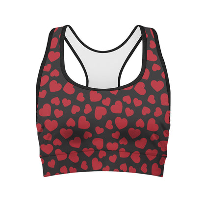 Red And Black Heart Pattern Print Women's Sports Bra