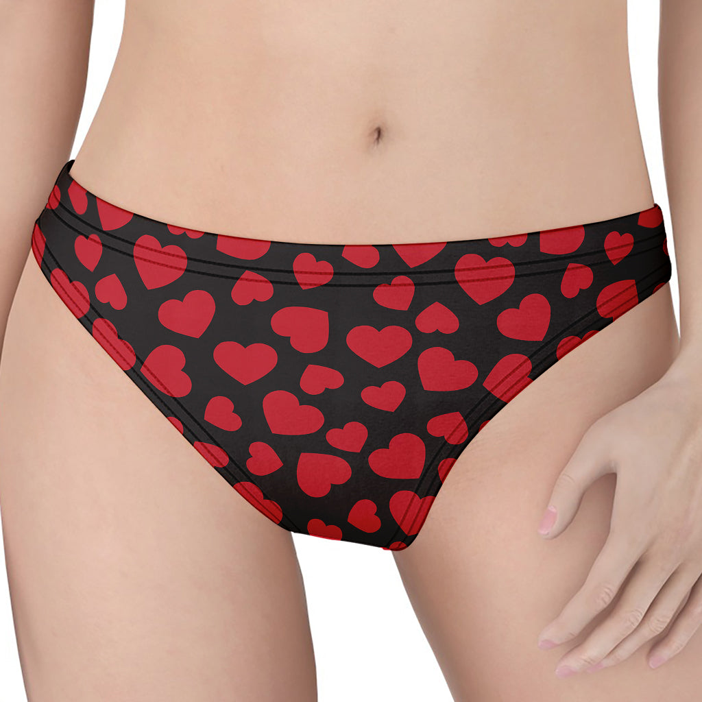 Red And Black Heart Pattern Print Women's Thong