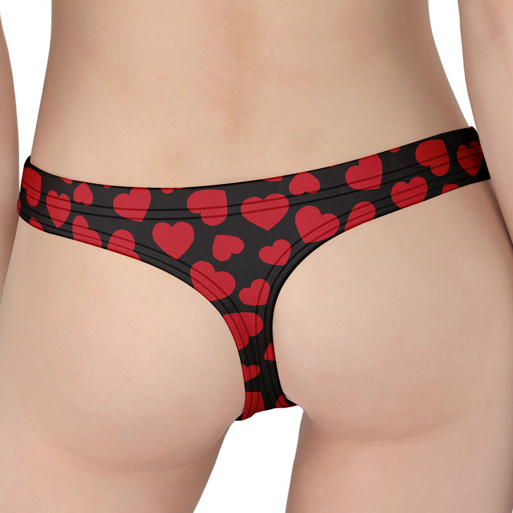 Red And Black Heart Pattern Print Women's Thong