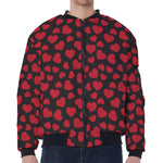 Red And Black Heart Pattern Print Zip Sleeve Bomber Jacket