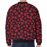 Red And Black Heart Pattern Print Zip Sleeve Bomber Jacket