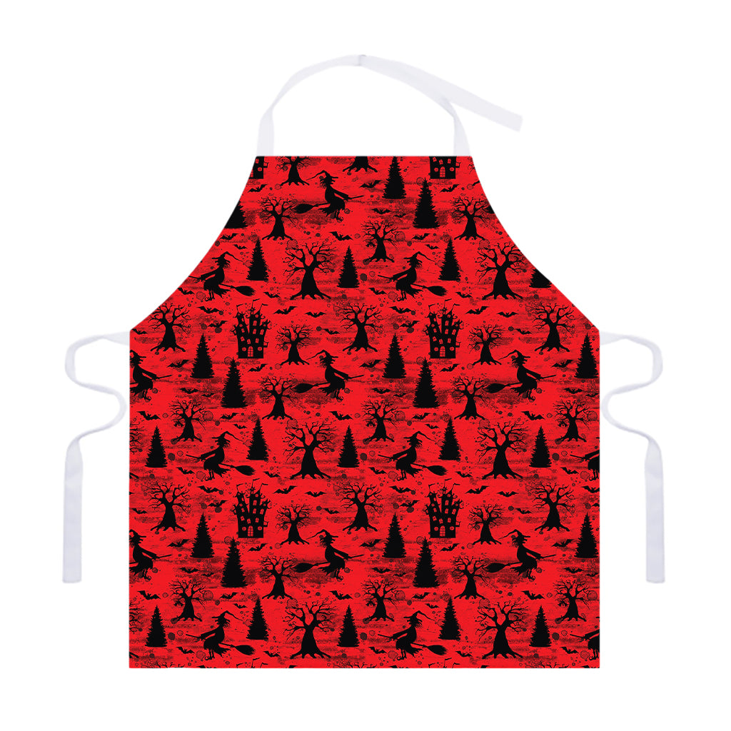 Red And Black Horror Witch Pattern Print Adjustable Apron