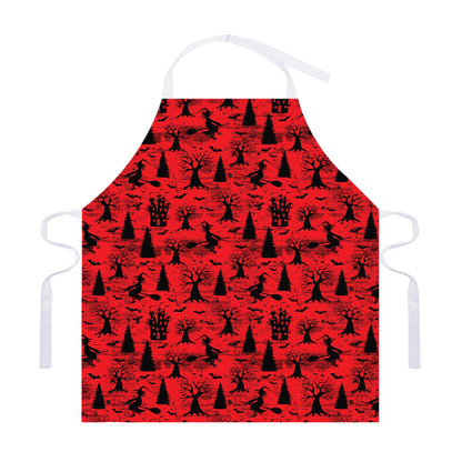 Red And Black Horror Witch Pattern Print Adjustable Apron