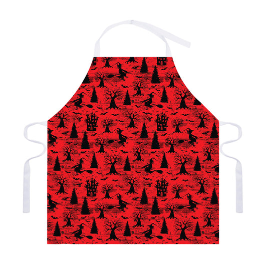 Red And Black Horror Witch Pattern Print Adjustable Apron