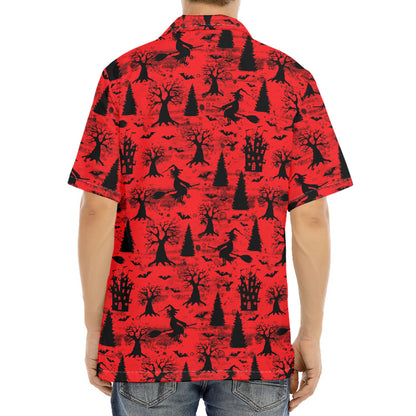 Red And Black Horror Witch Pattern Print Aloha Shirt