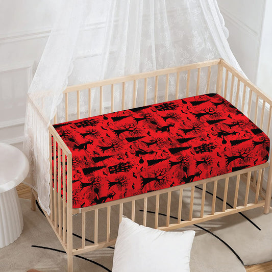 Red And Black Horror Witch Pattern Print Baby Crib Sheet