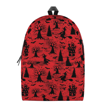 Red And Black Horror Witch Pattern Print Backpack