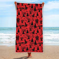 Red And Black Horror Witch Pattern Print Beach Towel