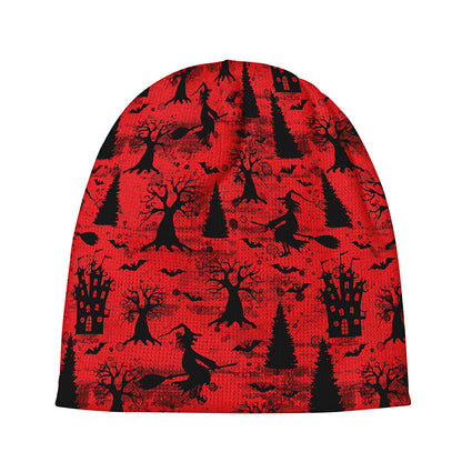 Red And Black Horror Witch Pattern Print Beanie