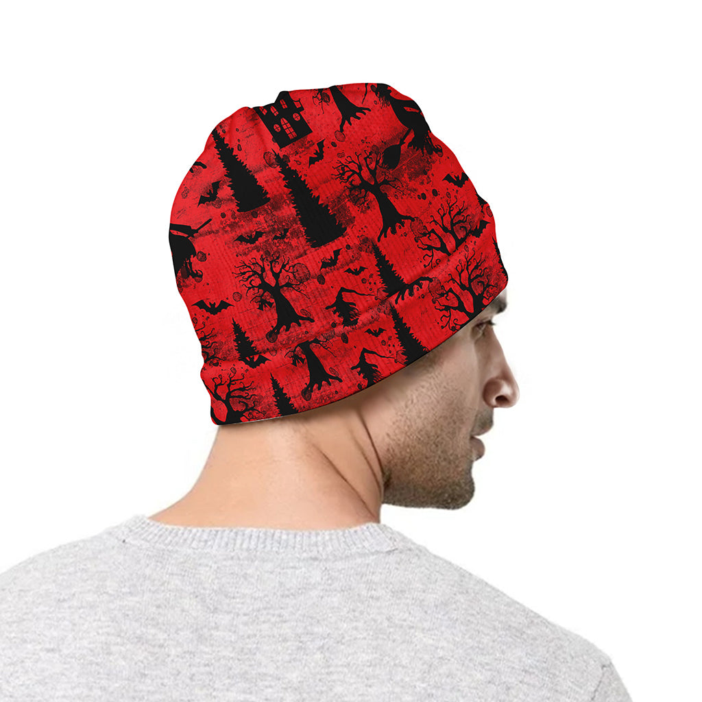 Red And Black Horror Witch Pattern Print Beanie