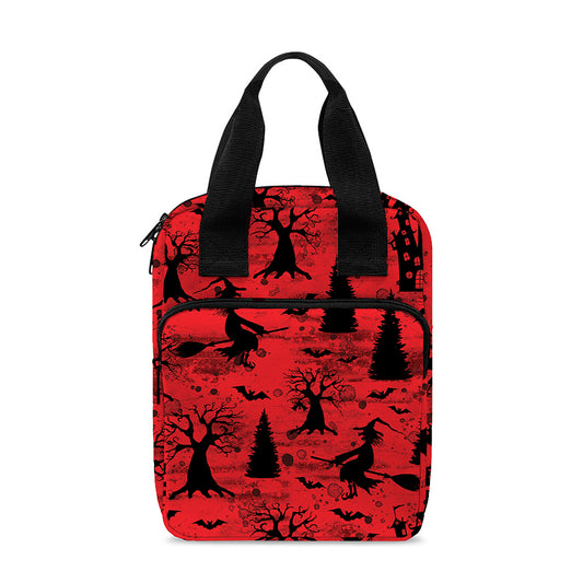 Red And Black Horror Witch Pattern Print Bible Tote Bag