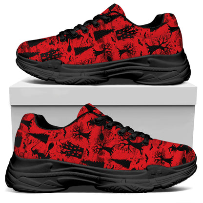 Red And Black Horror Witch Pattern Print Black Chunky Shoes
