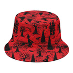 Red And Black Horror Witch Pattern Print Bucket Hat