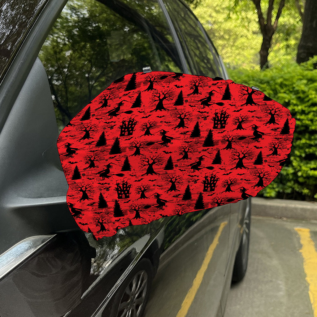 Red And Black Horror Witch Pattern Print Car Side Mirror Covers