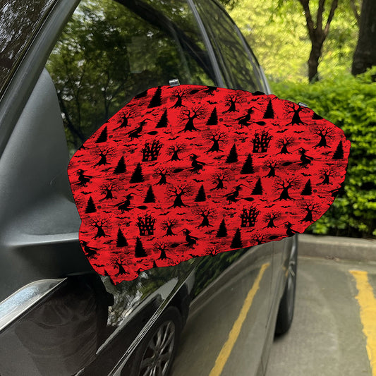 Red And Black Horror Witch Pattern Print Car Side Mirror Covers