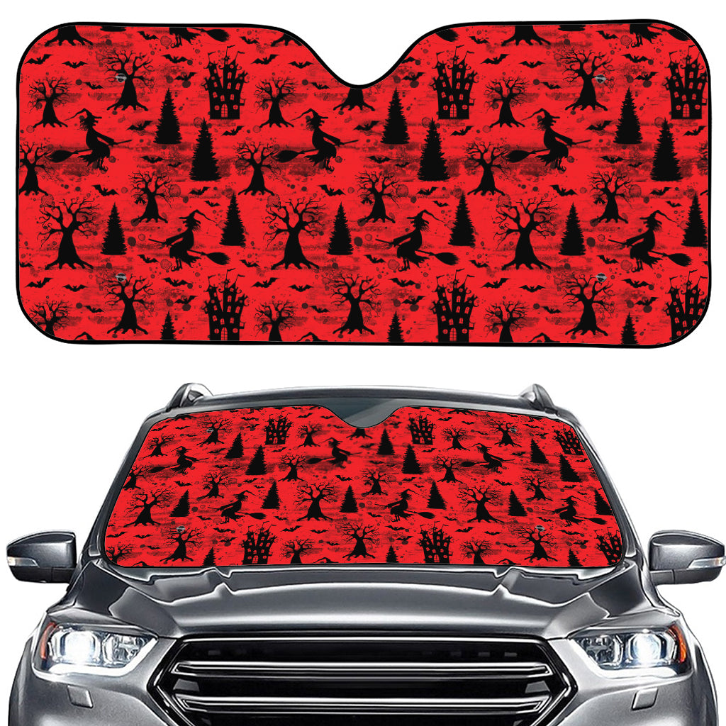 Red And Black Horror Witch Pattern Print Car Windshield Sun Shade