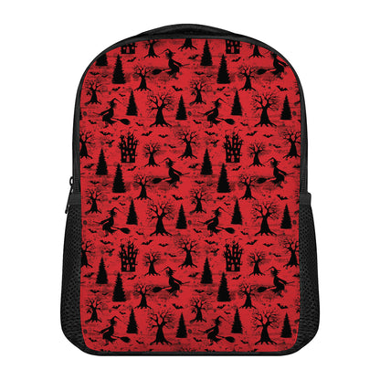 Red And Black Horror Witch Pattern Print Casual Backpack