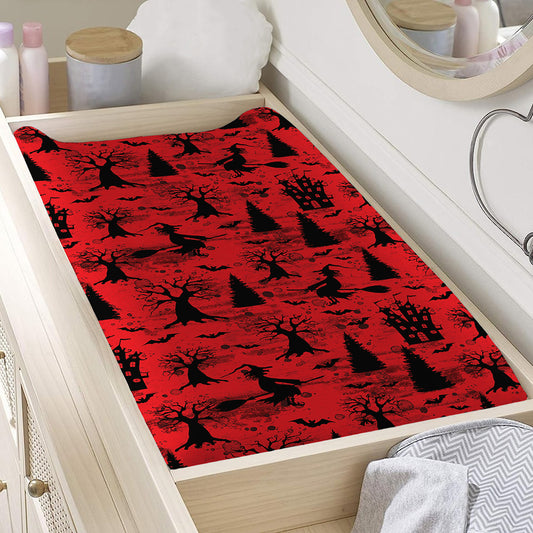 Red And Black Horror Witch Pattern Print Changing Pad Cover
