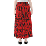 Red And Black Horror Witch Pattern Print Chiffon Maxi Skirt