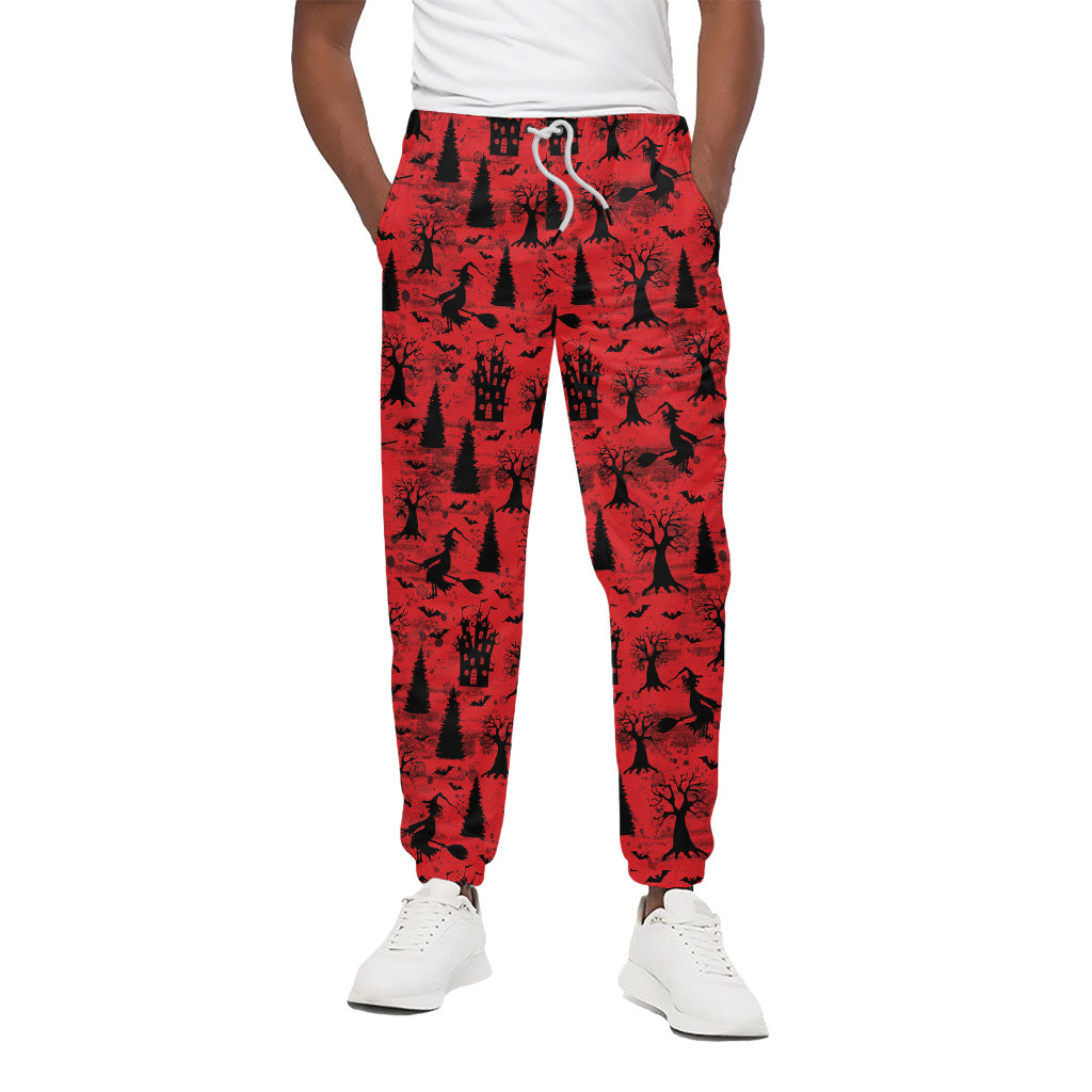 Red And Black Horror Witch Pattern Print Cotton Pants